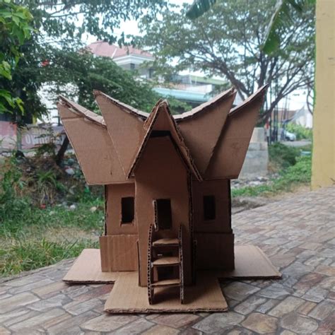 Jual Miniatur Rumah Gadang Dari Kardus Atap Lengkung Padang Sumatra