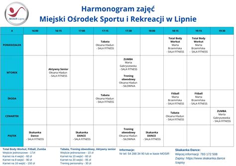 Mosir Lipno Aktualny Harmonogram Na Sali Fitness I Si Owni