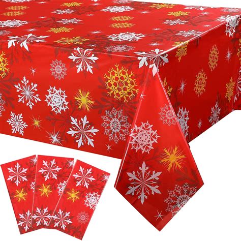 Amazon Tatuo 3 Pieces Christmas Snowflake Tablecloth Plastic White