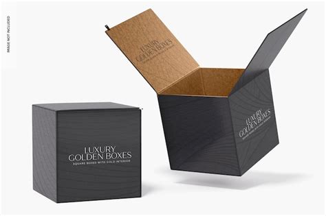 Maqueta De Cajas Cuadradas Con Interior Dorado Abiertas Y Cerradas