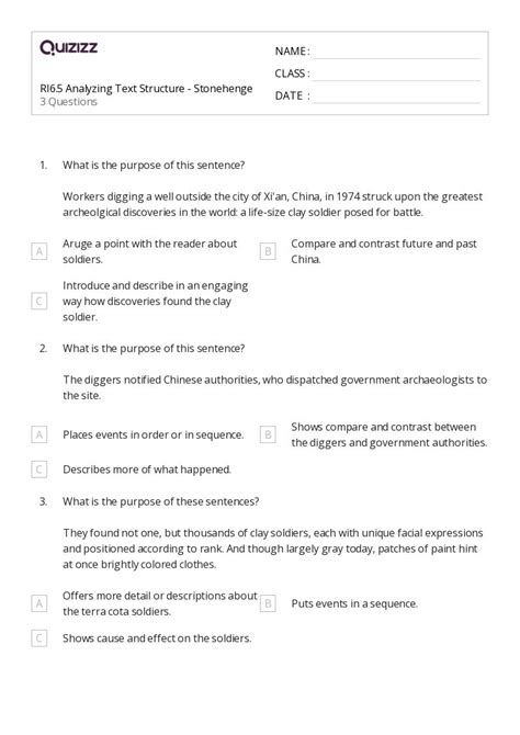 Analyzing Text Structure Worksheets For Th Class On Quizizz