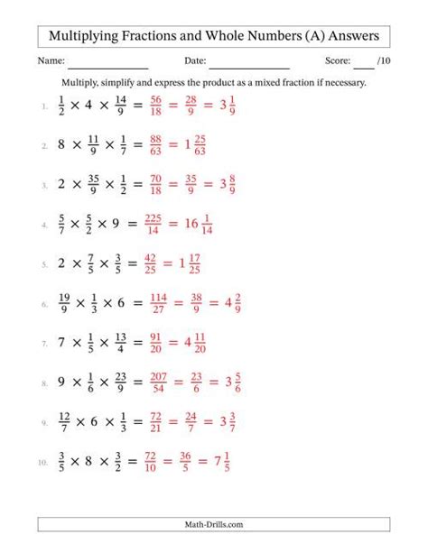 Multiplying Proper And Improper Fractions And Whole Numbers 3 Factors A