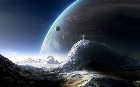 2732x2048 Resolution Two Planets And Mountains Digital Wallpaper