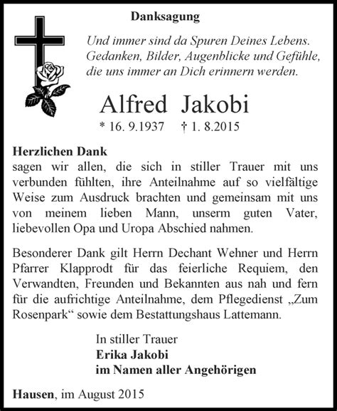 Traueranzeigen Von Alfred Jakobi Trauer In Thueringen De