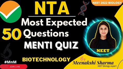 Most Expected Nta Questions Menti Quiz Biotechnology By Meenakshi