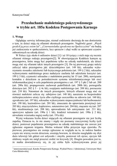 PDF Przesłuchanie małoletniego pokrzywdzonego w trybie art 185a