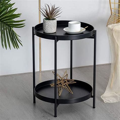 Amazon Sankell Black End Table Tier Metal Round Side Table With