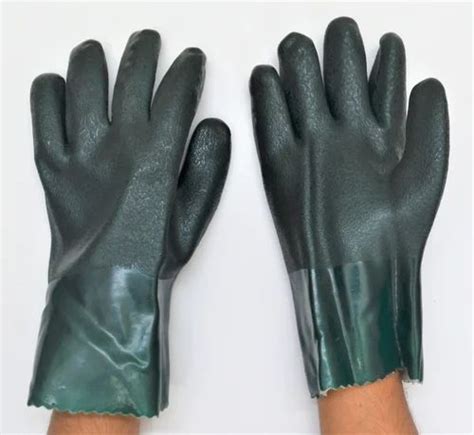 Plain Green Pvc Supported Hand Glove 12 Inch Gardening And Industrial