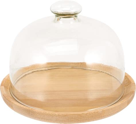 Zerodeko Bamboo Cake Stand With Dome Cover Glass Cake Plate