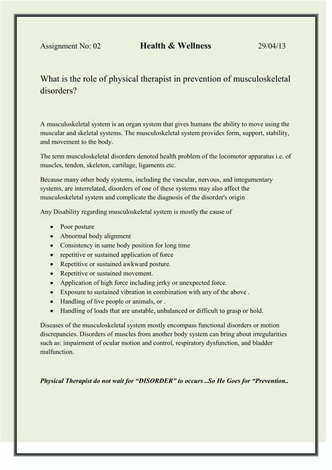 Prevention Of Musculoskeletal Disorders And Role Of Physical Therapist