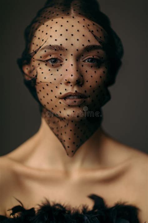 Beauty Elegant Girl Posing In Black Veil Stock Photo Image Of Eyes