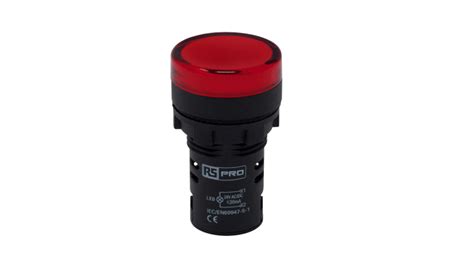 Rs Pro Panel Mount Red Led Pilot Light 22mm Cutout Ip65 Round 24v