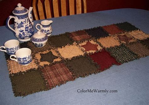 Rag Quilt Table Runner Colonial Primitive Colors Homespun Country