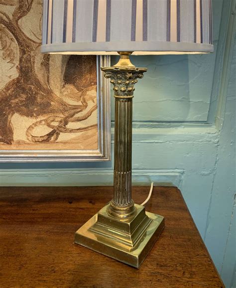 Antique Edwardian Brass Corinthian Column Table Lamp