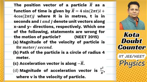 The Position Vector Of A Particle R As Function Of Time Is Given By R