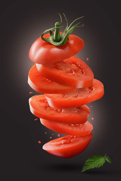 Sliced Flying Tomato Food Photography Fruit Vegetables Photography