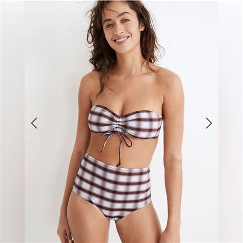 Madewell Swim Madewell Madewell Second Wave Retro Highwaisted Bikini Bottom In Peralta Plaid