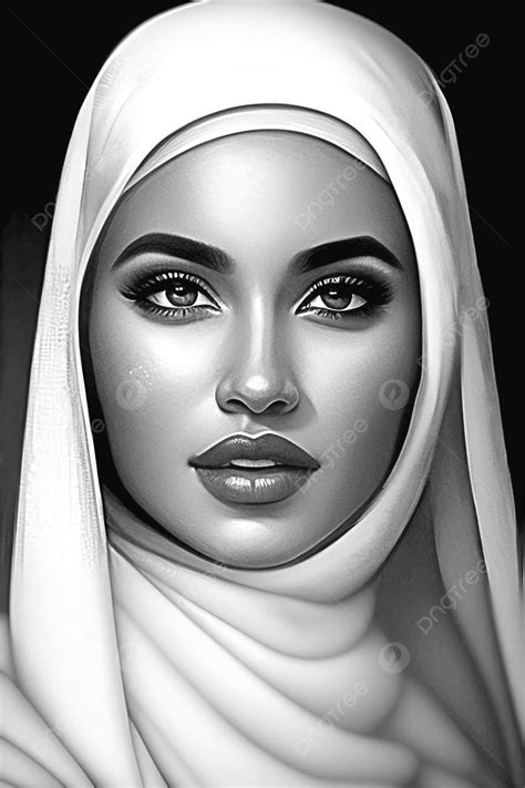 Black And White Sketch Of A Beautiful Woman In Hijab Background