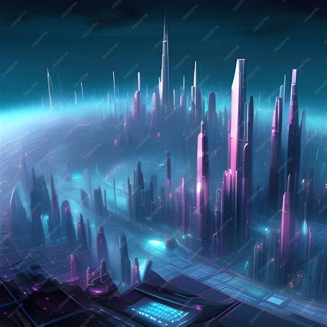 Premium Ai Image Futuristic City Scenery Generative Ai