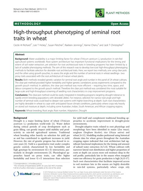 Pdf High Throughput Phenotyping Of Seminal Root Traits In Wheat