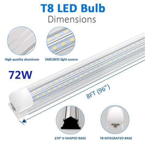 25 Pack 8 FT LED Shop Lighting Fixture T8 LED Tube Light Bulbs 72W