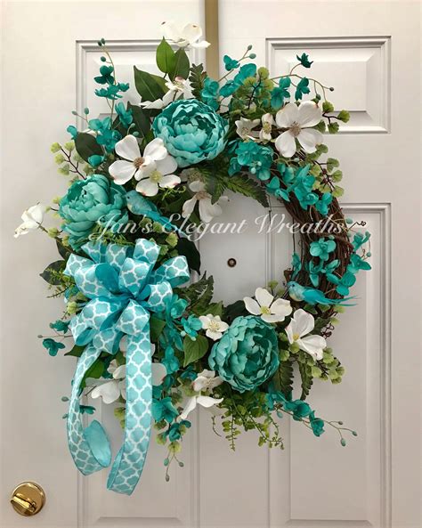 Aqua Spring Wreath For Front Door Large Spring Wreath Easter Wreath