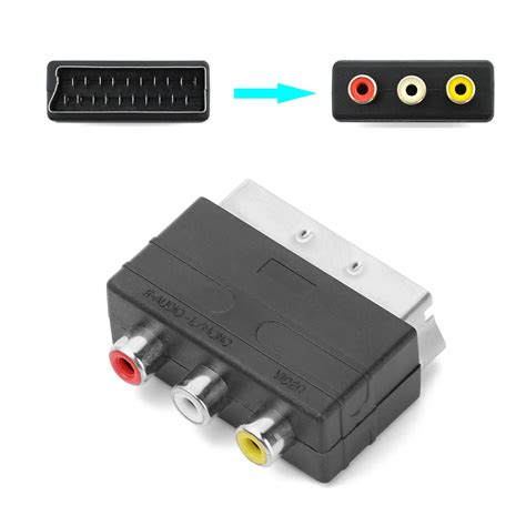 Alta qualidade scart macho plug para 3rca phono fêmea av tv áudio vídeo