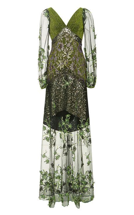 Metallic Green Floral Embroidered Tulle Gown By Rodarte Moda Operandi