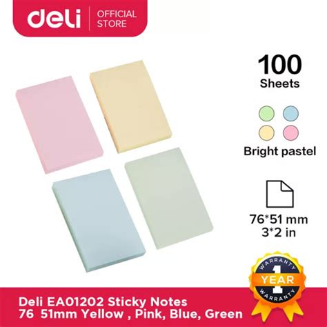 Deli 100 Sheets Sticky Notes 7651mm Memo Pad EA01202 Lazada PH