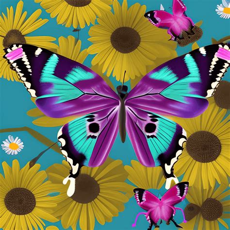 Beautiful Purple Butterfly On A Teal And Pink Flower Background · Creative Fabrica