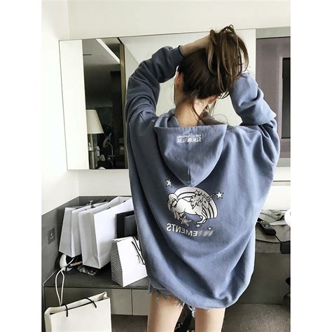 Casual Cartoon Print Hooded Womens Hoody Vintage Harajuku Ulzzang