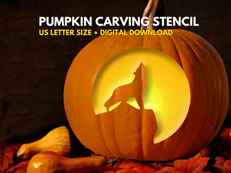 Wolf Pumpkin Carving Stencil PRINTABLE Halloween Pumpkin Template Pumpkin Carving Designs Easy ...