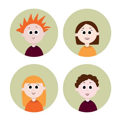 Set Of Kid Boys And Girls Avatars Flat Style Vector Illustration