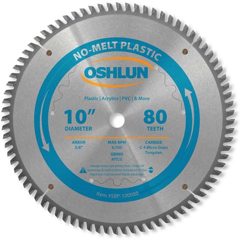 Plastic Saw Blade 10 X 80t X 58 Arbor Oshlun Sbp 100080