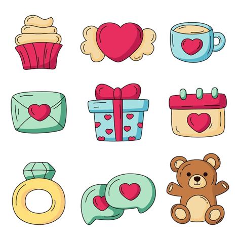 Conjunto De Iconos De Amor Y San Valentín Aislado Sobre Fondo Blanco Vector Premium