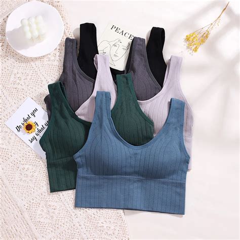 Varrat Nélküli Párnázott Crop Top Női Sport Melltartó Egy Darab Cső Top