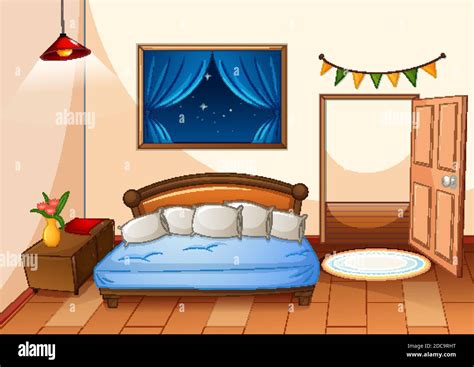 Bedroom Cartoon Style At Night Scene Illustration Stock Vector Image And Art Alamy