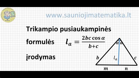 Trikampio pusiaukampinė 3 dalis pusiaukampinės skaičiavimo formulės