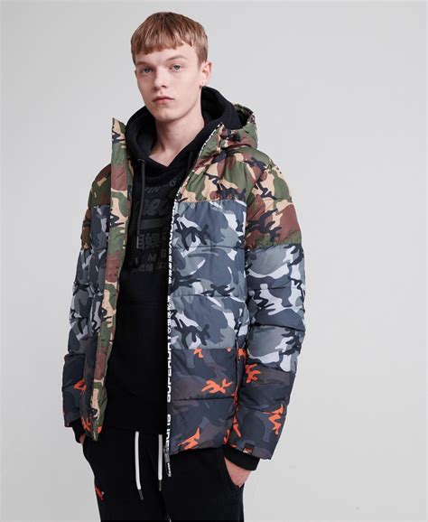 Mens Camo Mix Sports Puffer Jacket In Black Camo Superdry Uk