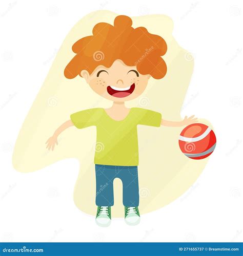 Red Boy Playing Ball With Smile Stock Vector Illustration Of Concept