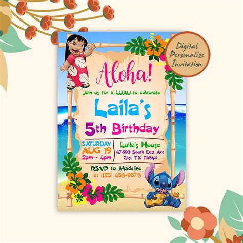 Digital File Lilo And Stitch Pool Party Invitation Lilo And Off