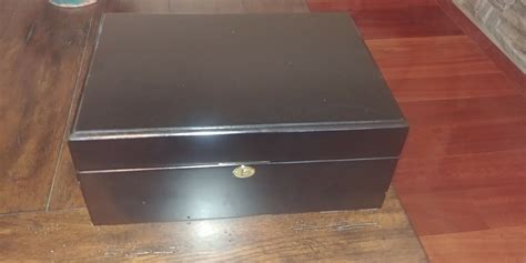 Cigar Humidor Cube Storage Black Glossy Piano Finish Cedar Wood Ebay