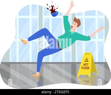 Man Slipping On Wet Floor Guy Falling Down Stock Vector Image Art