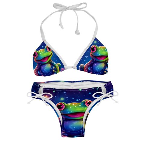 Starry Sky Frog Detachable Sponge Adjustable Strap Bikini Set Two Pack