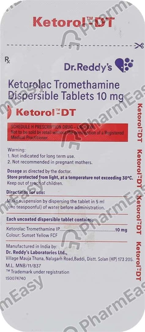 Ketorol Dt 10 Mg Tablet 15 Uses Side Effects Price And Dosage