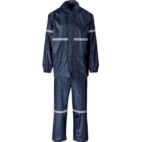 Outdoor Hi Viz Reflective Polyester Pvc Rainsuit Navy Alt N