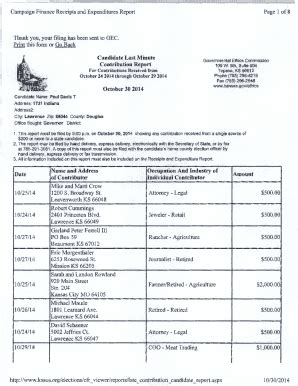 Fillable Online Ethics Ks Campaign Finance Receipts And Expenditures