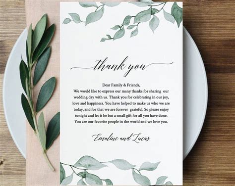 Wedding Thank You Letter Thank You Note Printable Wedding In Etsy