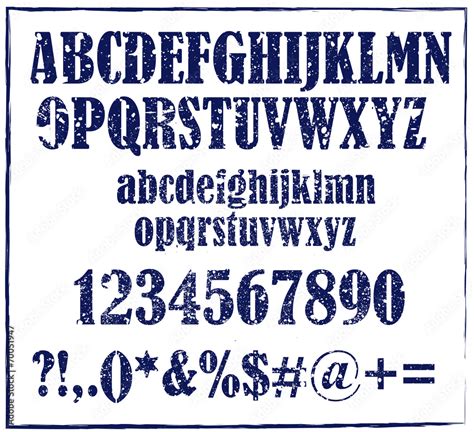 Old Dark Blue Rubber Stamp Style Alphabet Vector Stock Vector Adobe Stock