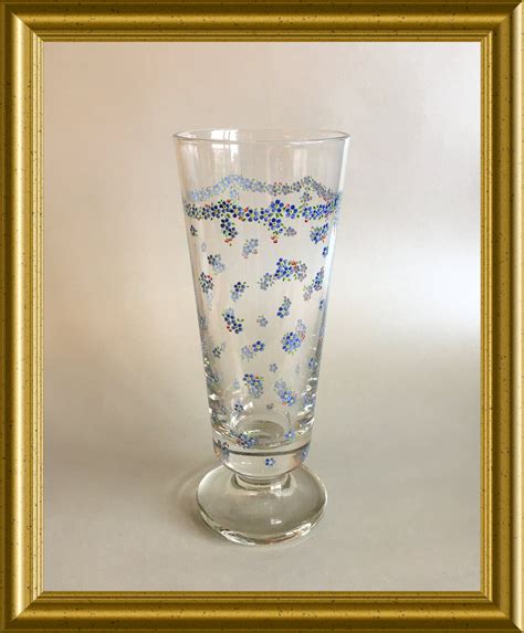 Vintage Glass Vase With Blue Flowers